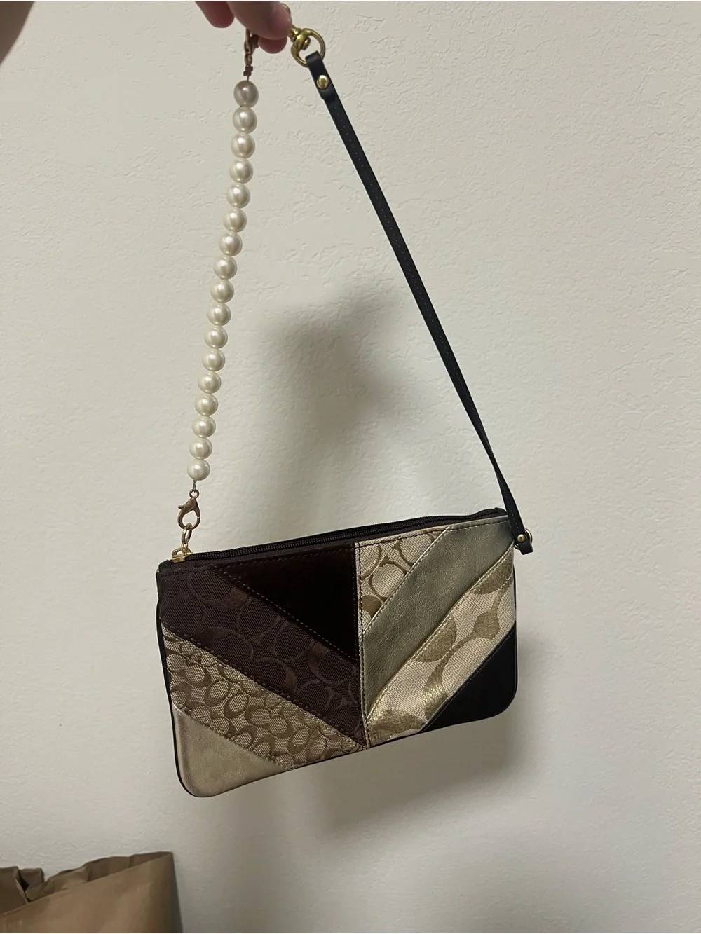 Coach Patchwork Mini Bag- Gold Patchwork Stripes - Picture 1 of 6